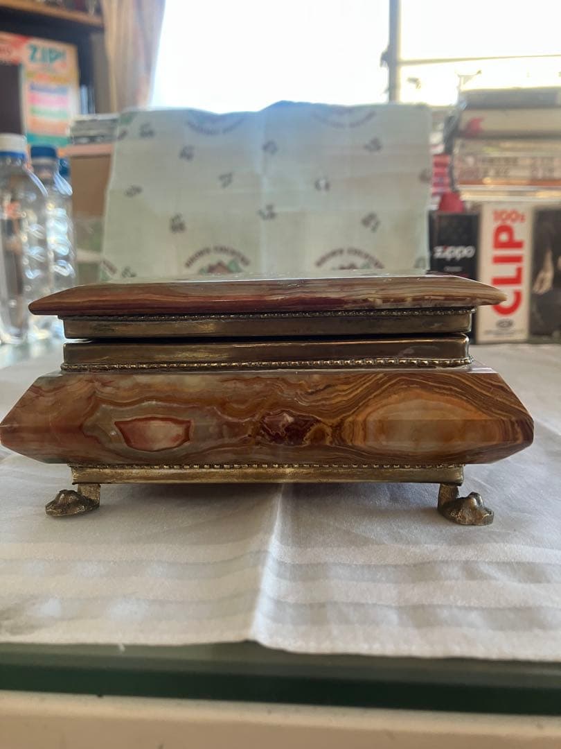 セール オニキス、真鍮製 ジュエリーボックス 小物入れビンテージ