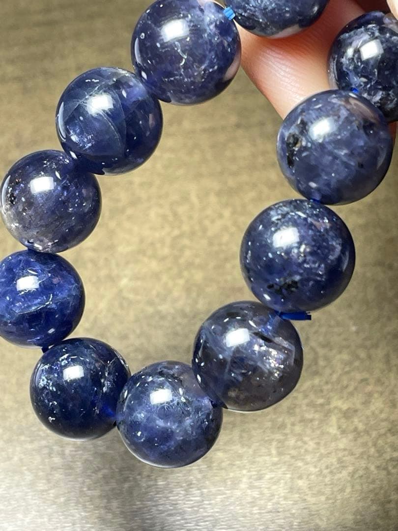 【新入荷】アイオライトブレス大玉12.2㎜（新品未使用）濃いブルーキラキラ虹現品
