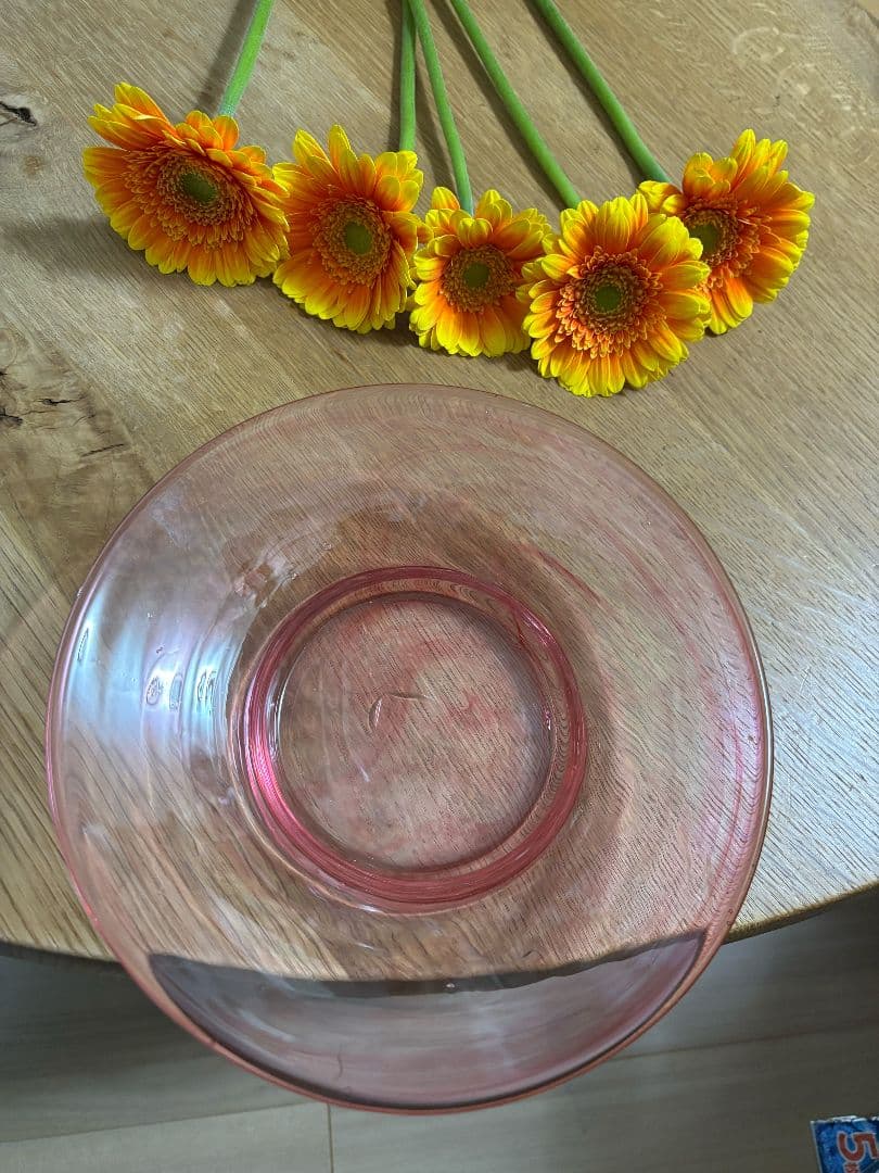 ピンクガラス 皿 プレートデザート皿 パスタ皿 盛り皿 　直径約20.5㎝