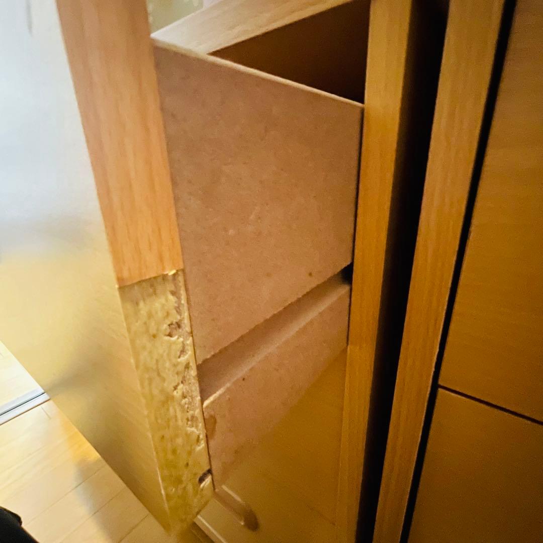 木製ナチュラル 3段チェスト　キャスター付き　傷あり