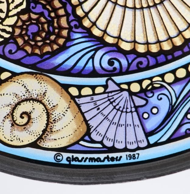 タツノオトシゴと貝殻 ヴィンテージ ステンドグラス 青 グラスマスターズ社 海