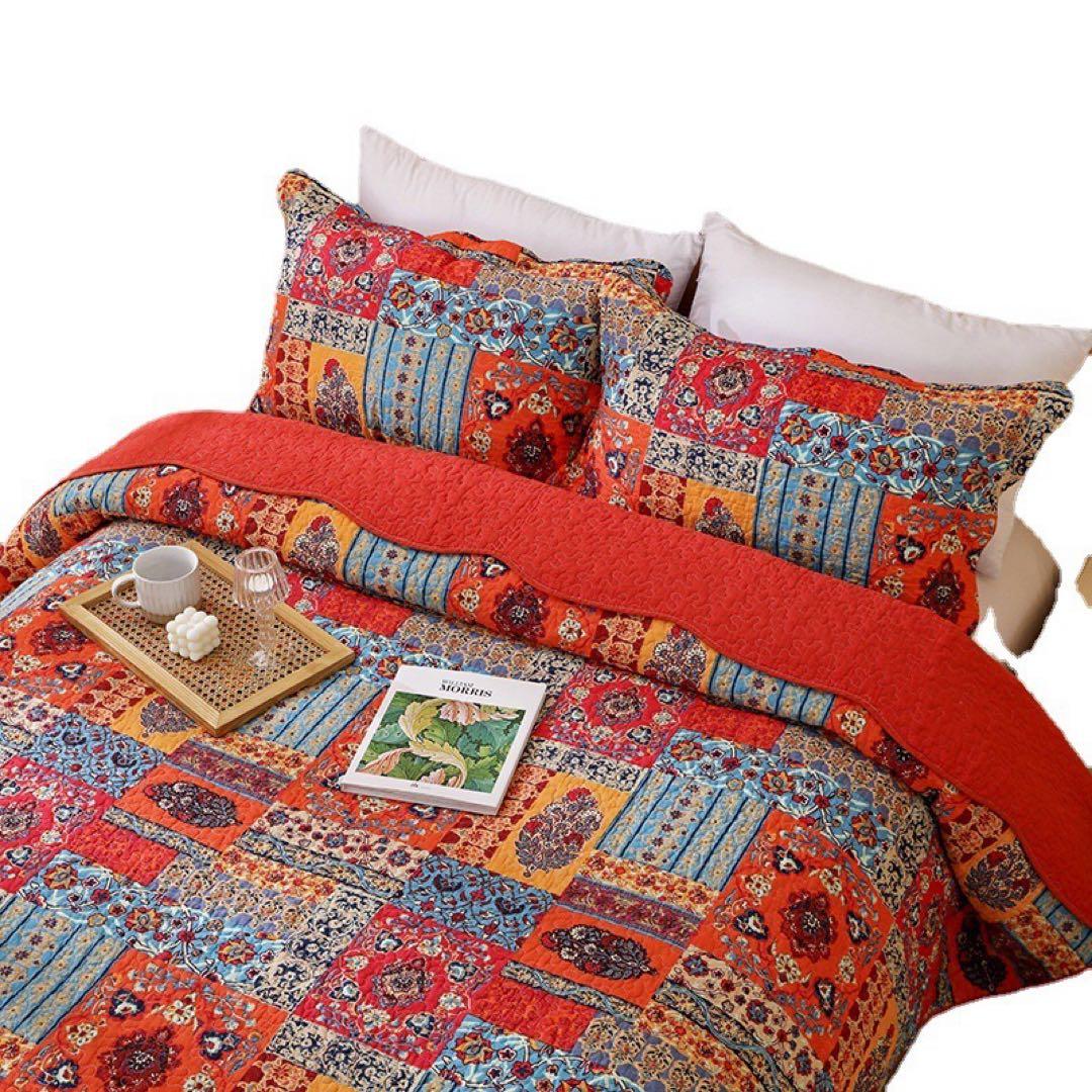 キルトベッドカバー3点セット綿マルチカバー キルティング 821