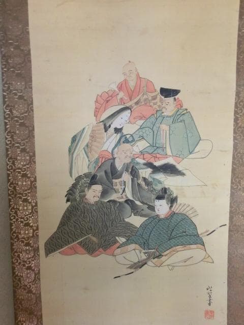 掛軸■紫峰作 武士 姫 坊主 侍 武者 桐時代箱 日本画 骨董品■⑩