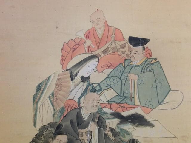 掛軸■紫峰作 武士 姫 坊主 侍 武者 桐時代箱 日本画 骨董品■⑩