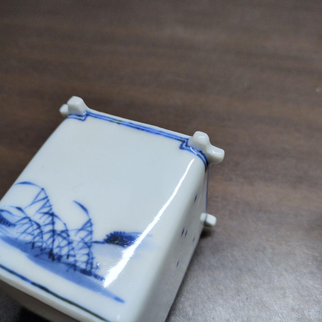 良*一様 川瀬竹春 作 染付 山水漁夫文 茶巾筒＆在銘 染付 花鳥文 箸立 2点