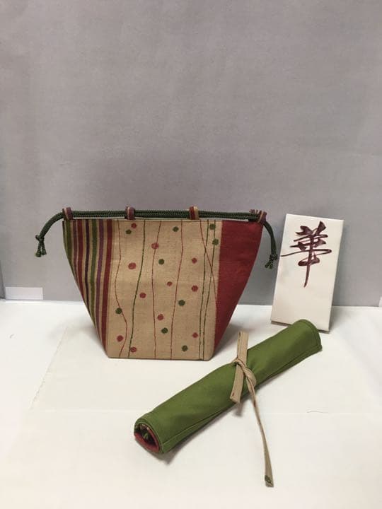 七点セット二段わっぱ　巾着　ポケット付きマット　木製ホーク&スープン　お箸バンド