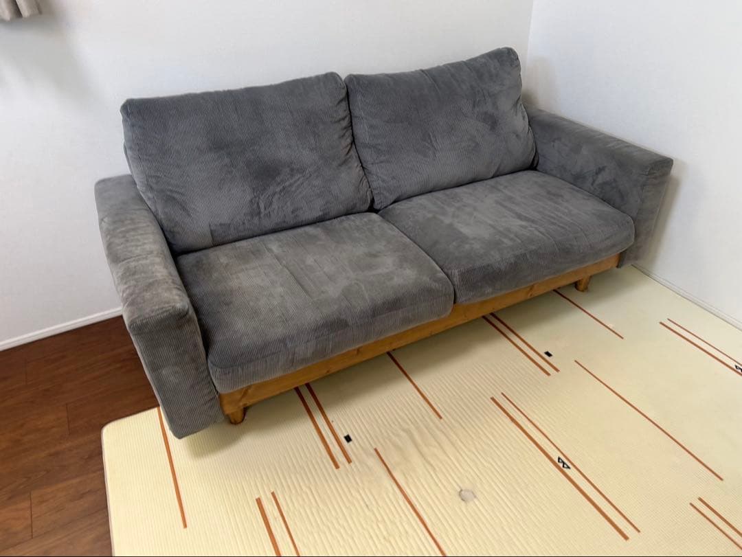ニトリ　ファブリックソファ　木製フレーム　アウロス　グレー　布貼りソファ