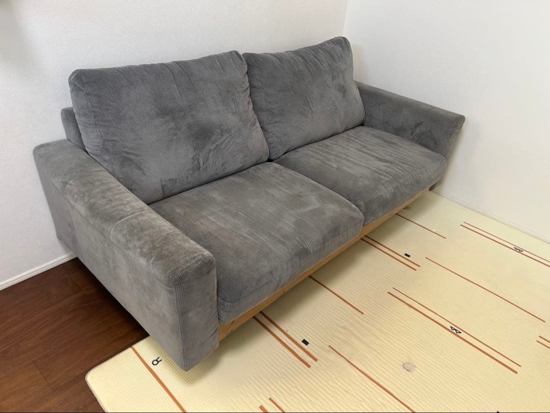 ニトリ　ファブリックソファ　木製フレーム　アウロス　グレー　布貼りソファ