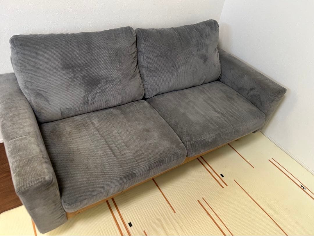 ニトリ　ファブリックソファ　木製フレーム　アウロス　グレー　布貼りソファ