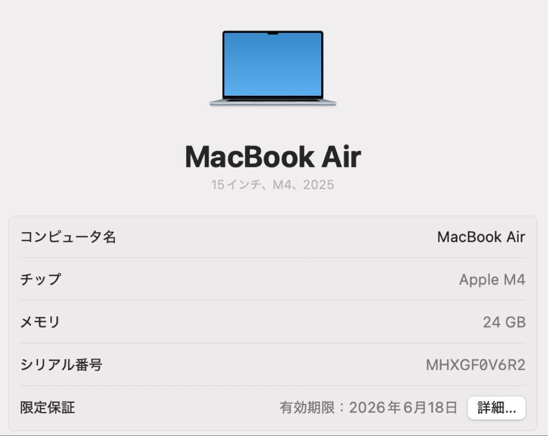 MacBook Air M4 15 24GB 512GB スカイブルーUS配列