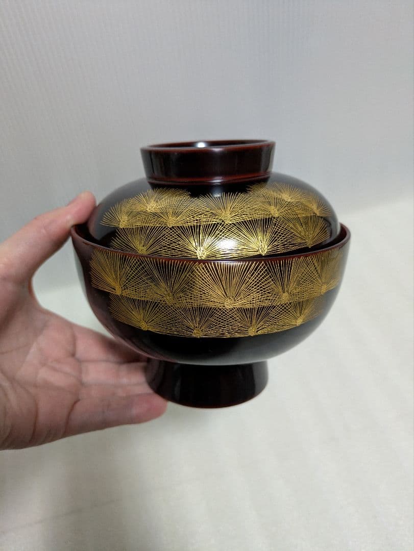 【川連漆器】雑煮椀 溜内朱 若松