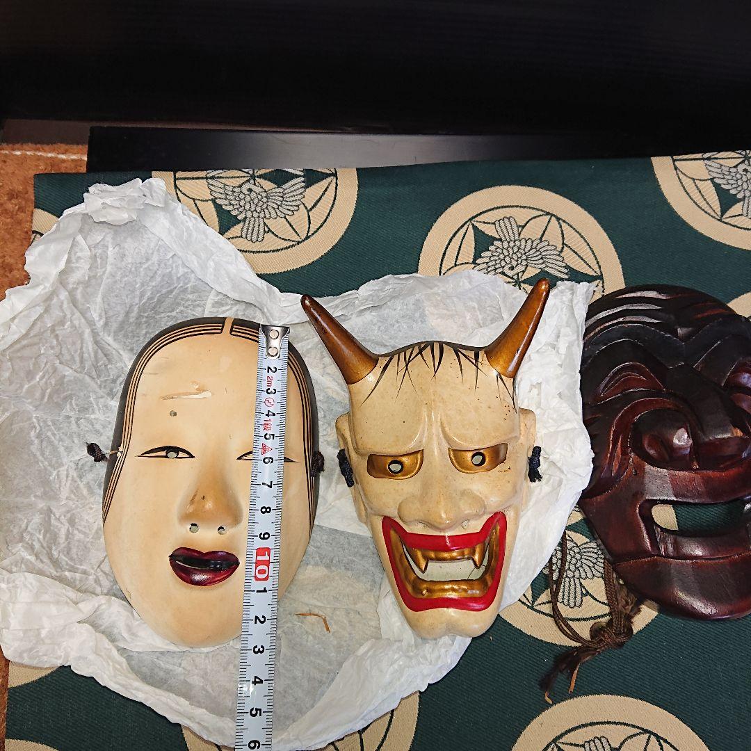 木製面、アンティーク陶器面お多福、般若