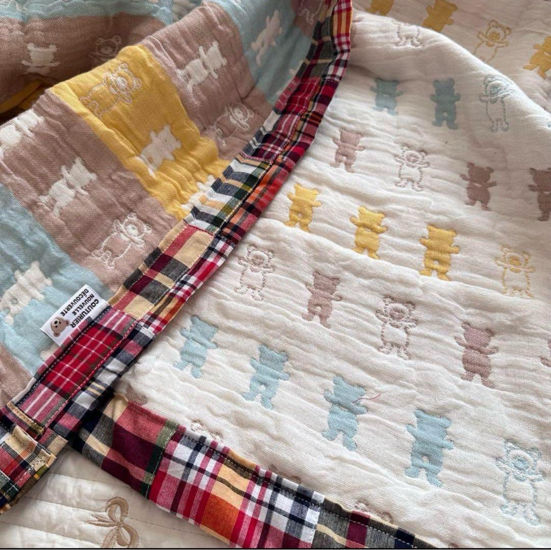 a様❤ハンドメイド　限定くまさん×パッチワーク6重ガーゼケットブランケット