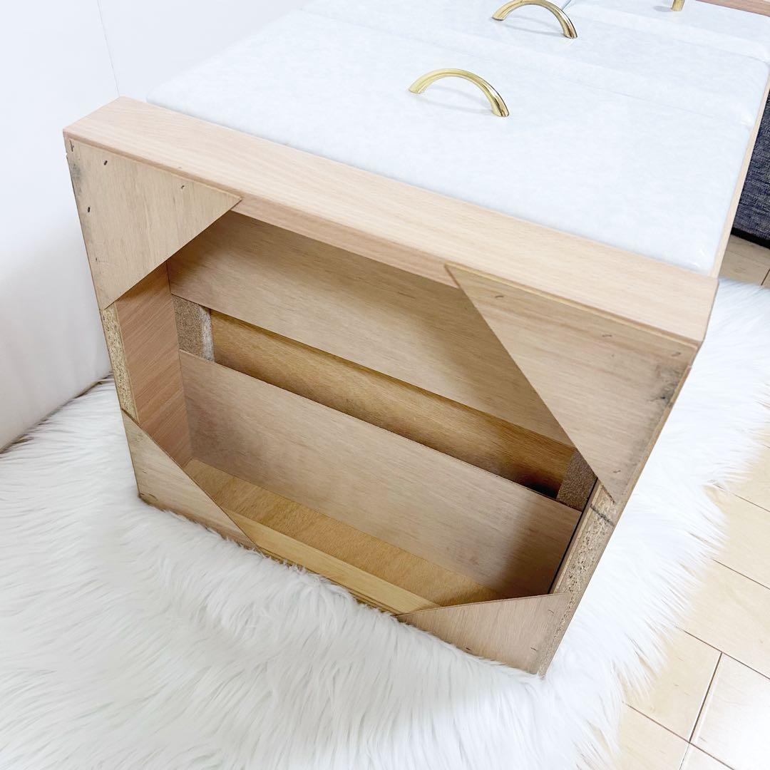 大理石調　サイドチェスト　コンパクト　ナイトボード　3段4杯　ゴールド