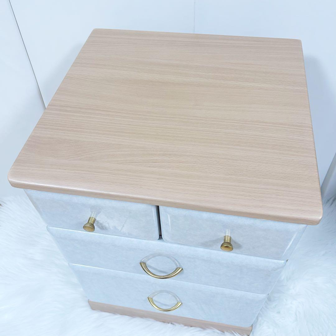 大理石調　サイドチェスト　コンパクト　ナイトボード　3段4杯　ゴールド