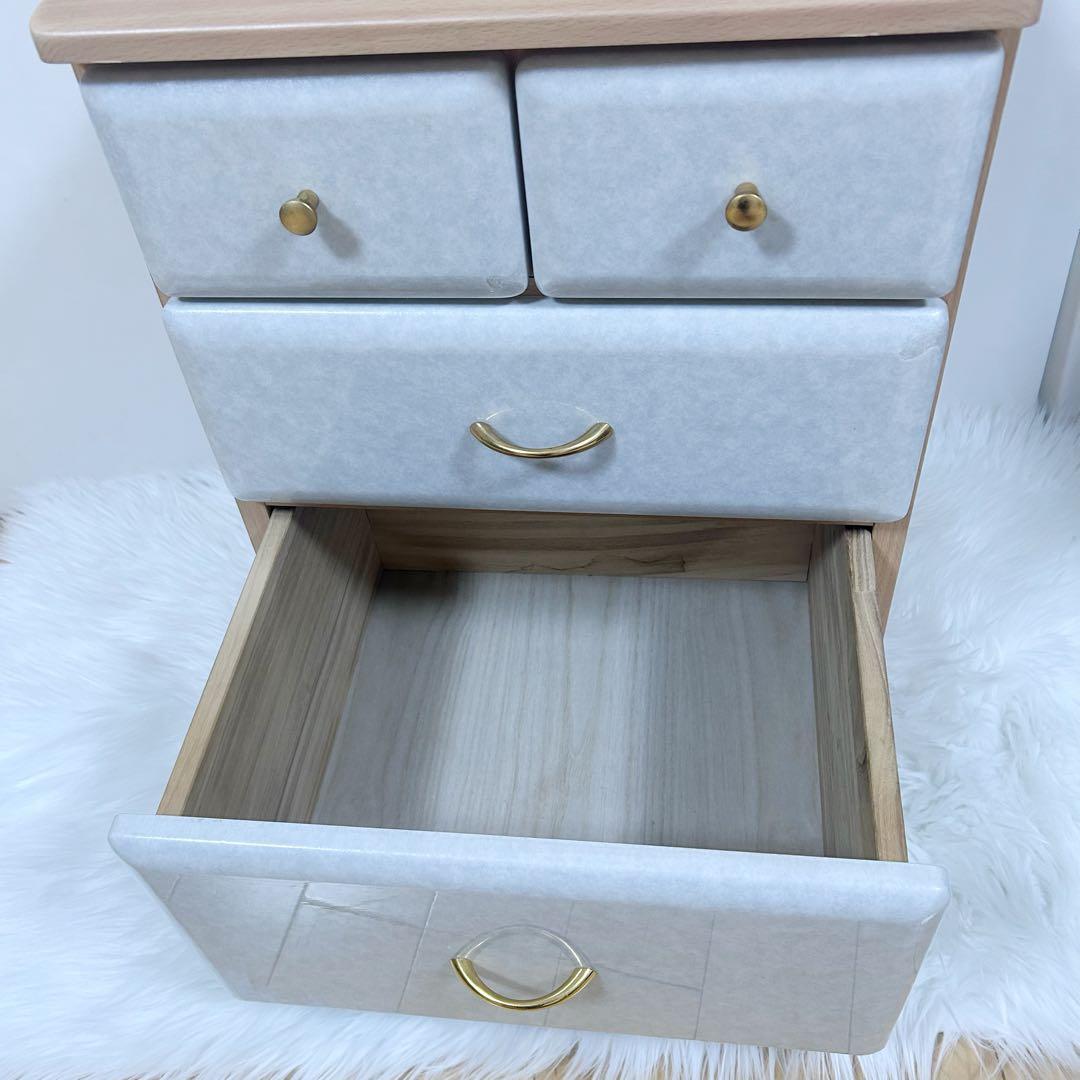 大理石調　サイドチェスト　コンパクト　ナイトボード　3段4杯　ゴールド