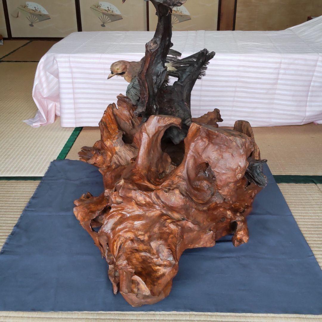 ★ 天然木の置物 鳥の剥製2羽付き インテリア