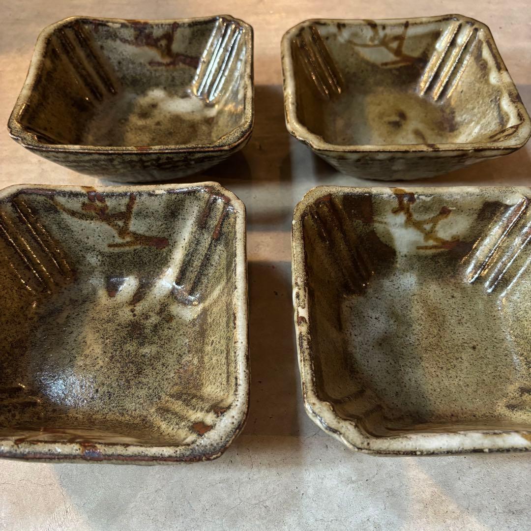 益子焼　人間国宝　浜田庄司　濱田庄司　地釉鐡絵黍紋向付4客（セット売り）