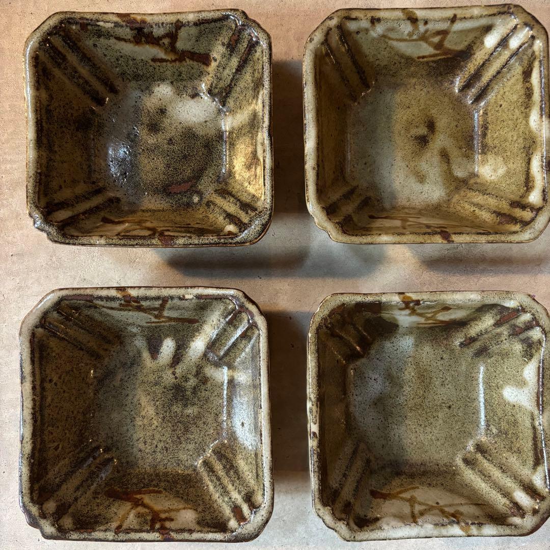 益子焼　人間国宝　浜田庄司　濱田庄司　地釉鐡絵黍紋向付4客（セット売り）