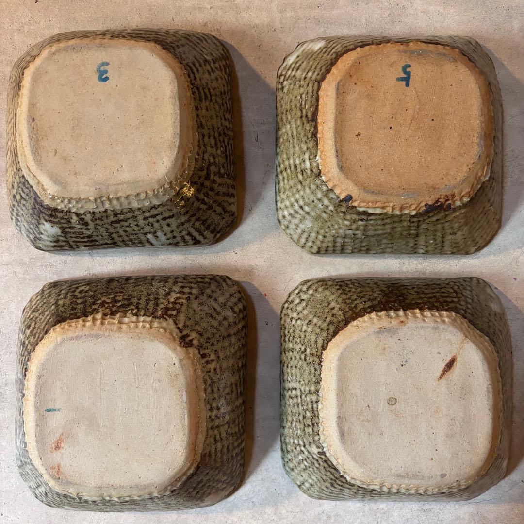 益子焼　人間国宝　浜田庄司　濱田庄司　地釉鐡絵黍紋向付4客（セット売り）
