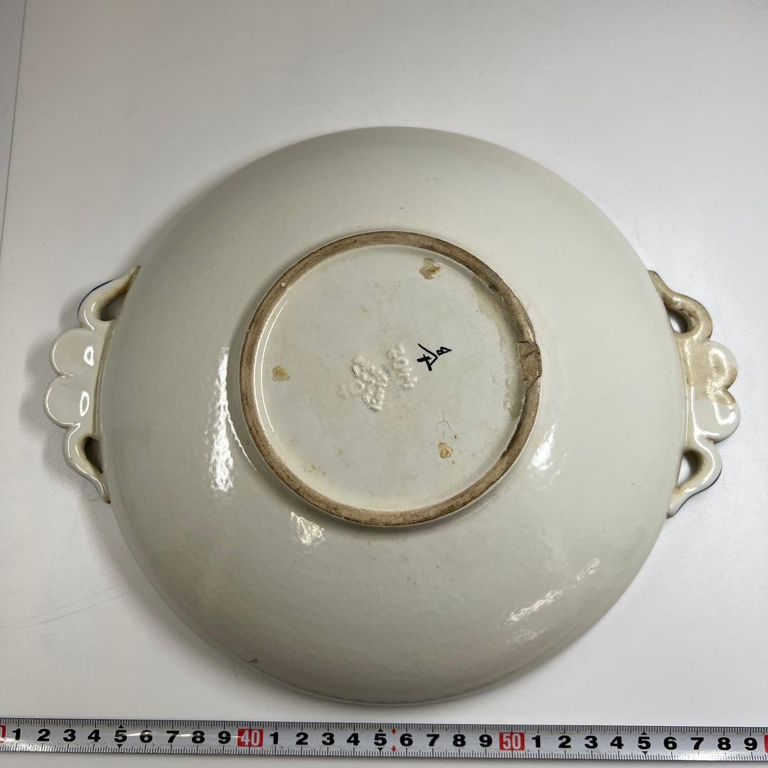 三越購入　18世紀オランダ染付手付皿　共箱　幅約28.5㎝東Y7-0501⭐︎2F