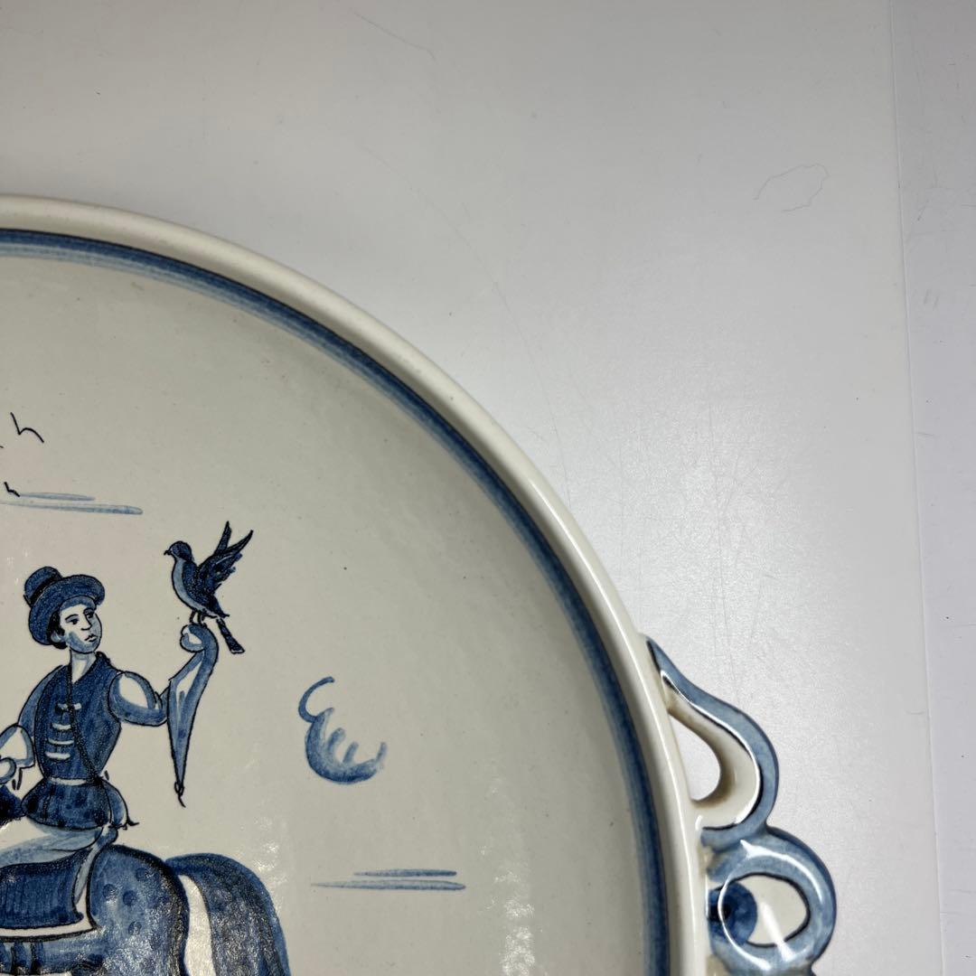 三越購入　18世紀オランダ染付手付皿　共箱　幅約28.5㎝東Y7-0501⭐︎2F