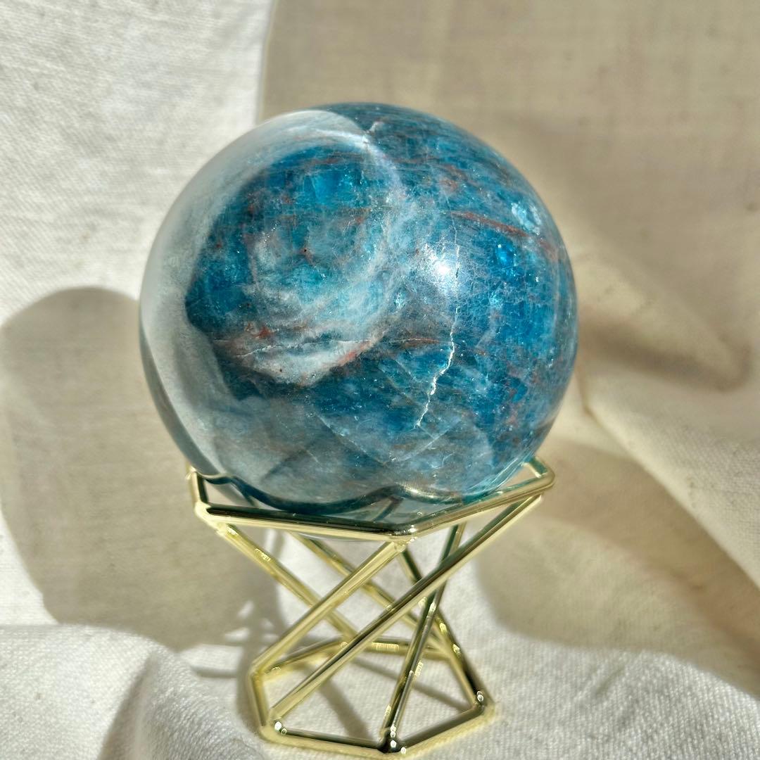 【アパタイト スフィア】 アパタイト ボール 台座付き　丸玉 64mm