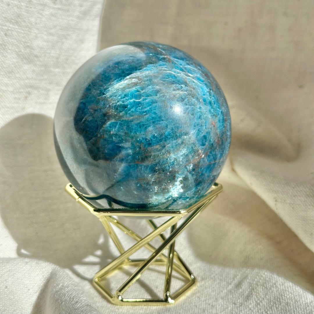 【アパタイト スフィア】 アパタイト ボール 台座付き　丸玉 64mm