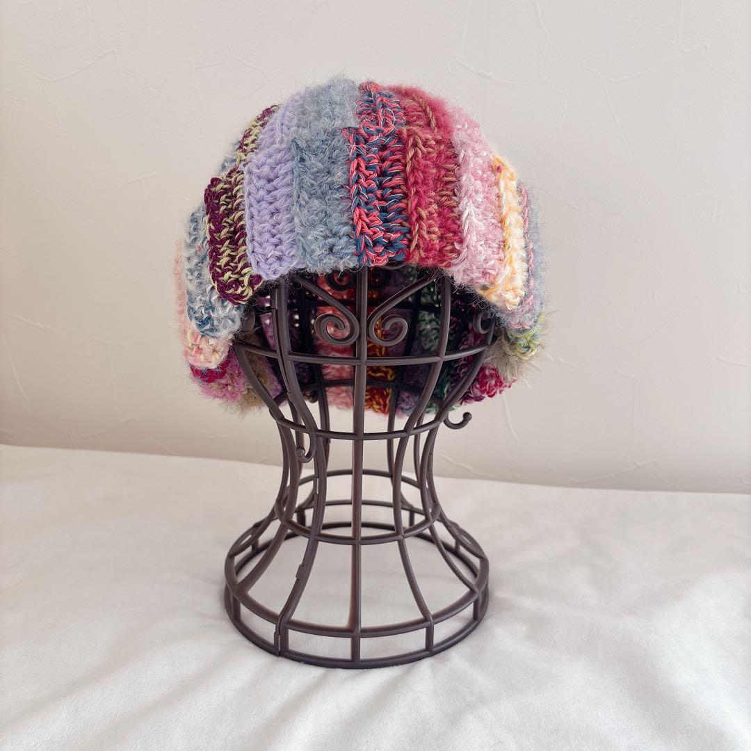 【ハンドメイド・完成品】ニット帽　ビーニー　帽子　ニットハット　編み物　カラフル