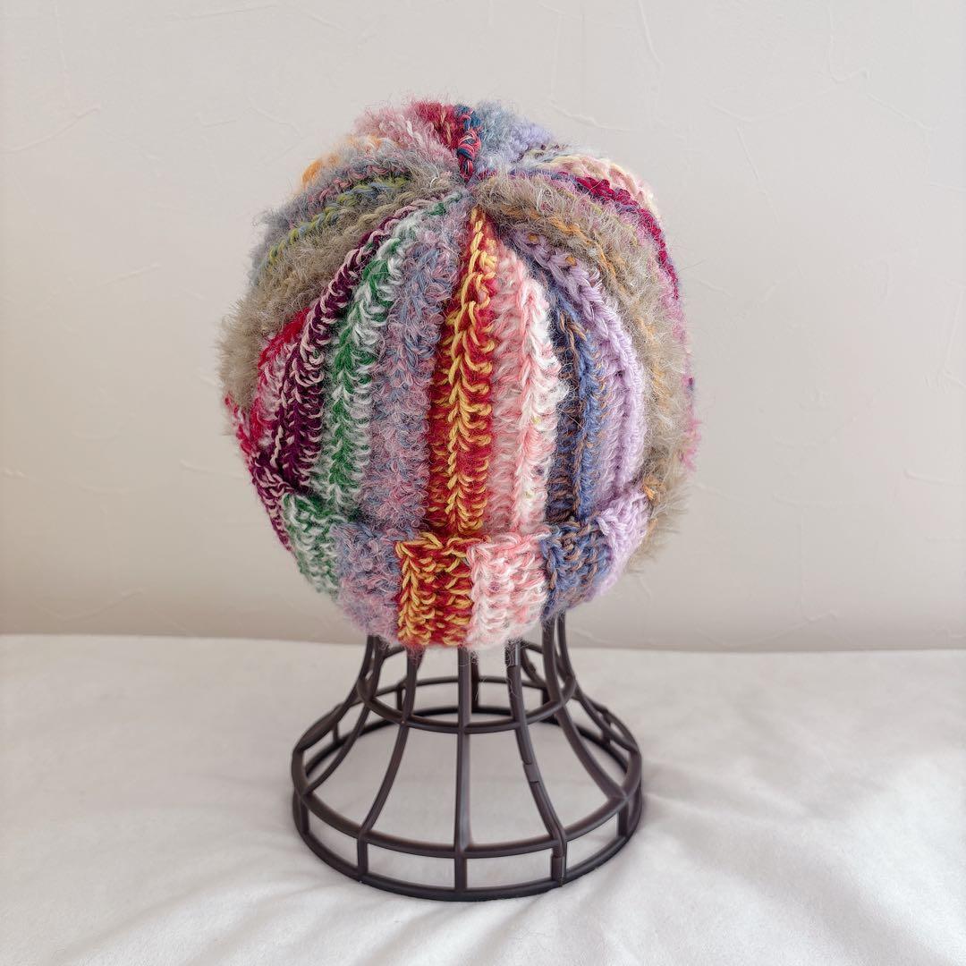 【ハンドメイド・完成品】ニット帽　ビーニー　帽子　ニットハット　編み物　カラフル
