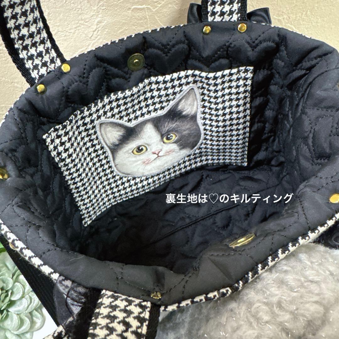ゆ*ら様 コヤンイサムチョン♡ハチワレにゃん勢揃い！千鳥格子のトートバッグ♡ジョ