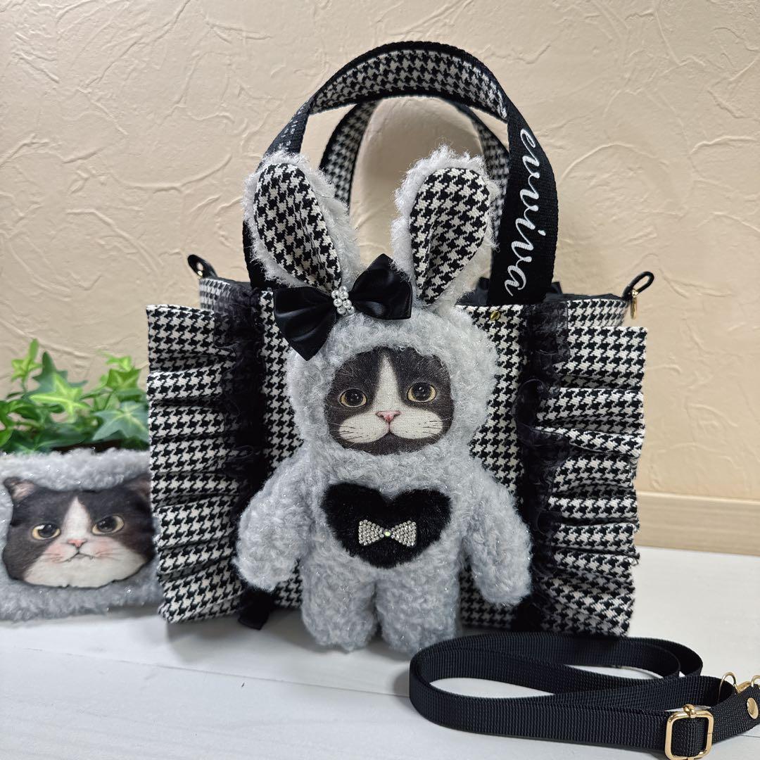 ゆ*ら様 コヤンイサムチョン♡ハチワレにゃん勢揃い！千鳥格子のトートバッグ♡ジョ
