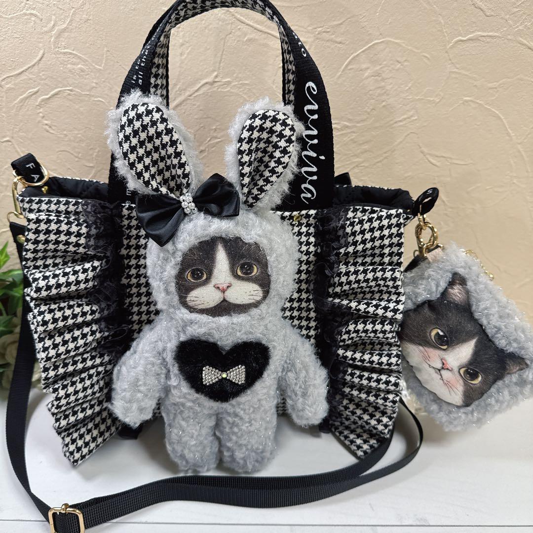 ゆ*ら様 コヤンイサムチョン♡ハチワレにゃん勢揃い！千鳥格子のトートバッグ♡ジョ