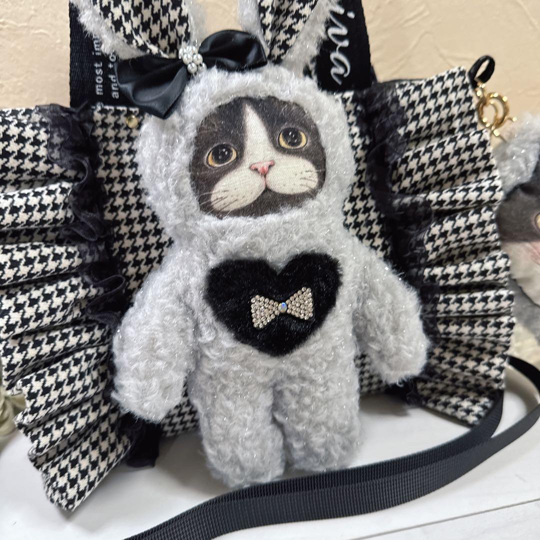 ゆ*ら様 コヤンイサムチョン♡ハチワレにゃん勢揃い！千鳥格子のトートバッグ♡ジョ