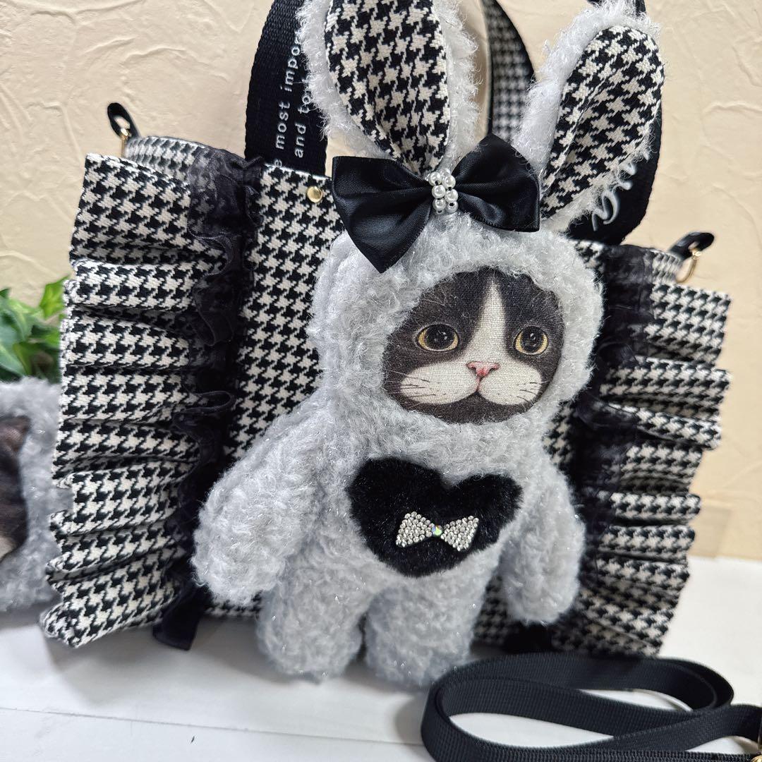 ゆ*ら様 コヤンイサムチョン♡ハチワレにゃん勢揃い！千鳥格子のトートバッグ♡ジョ