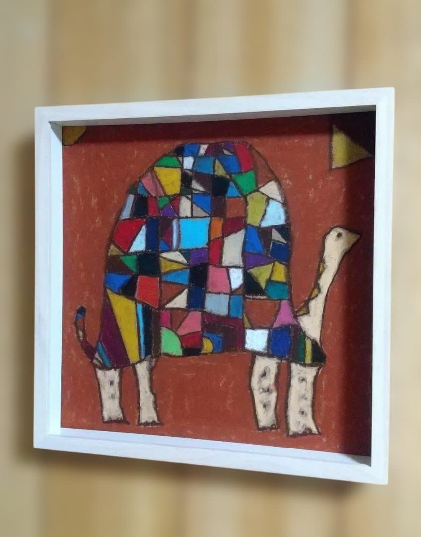 カラフルなカメの絵画 木製フレーム付き