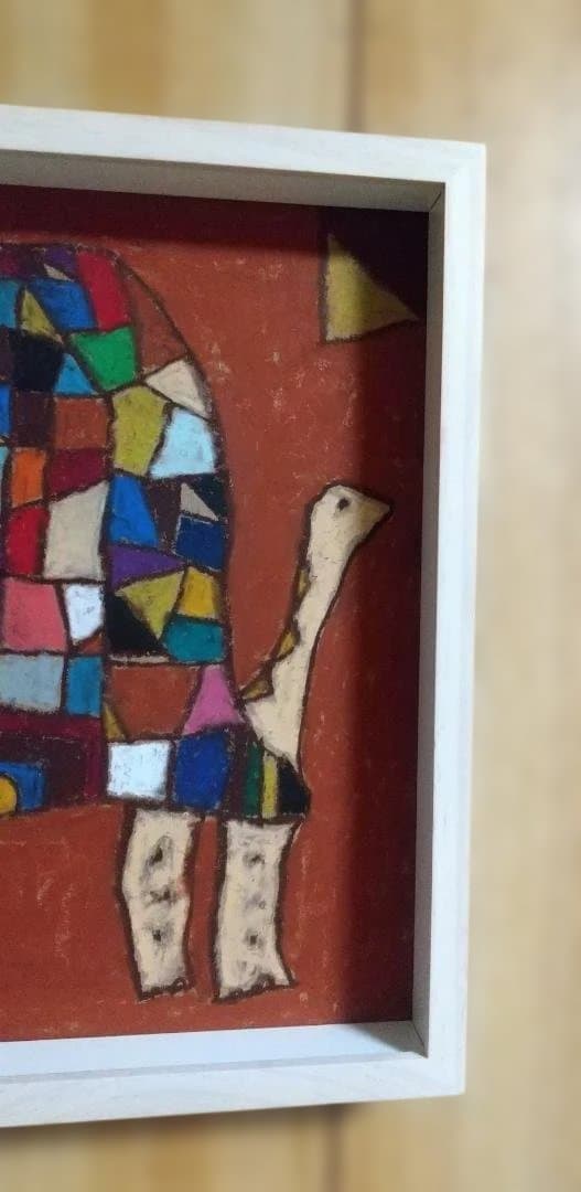 カラフルなカメの絵画 木製フレーム付き