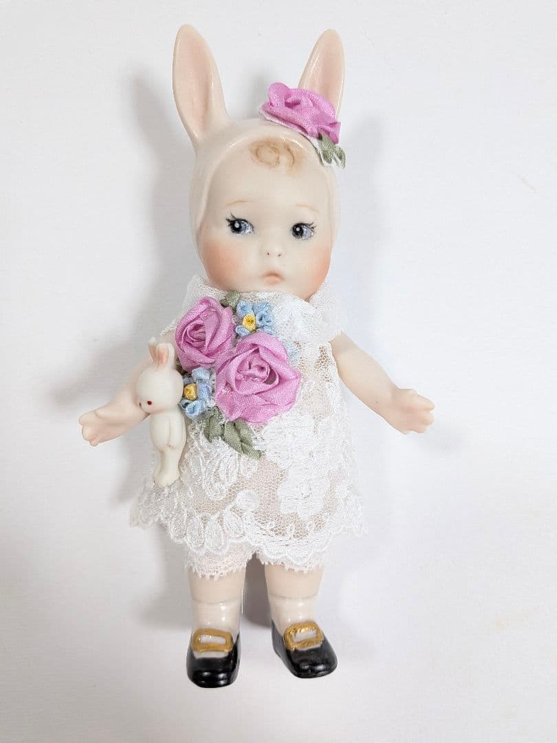 ちびくま工房　バニーラブ　15センチ バラのワンピ　リボン刺繍