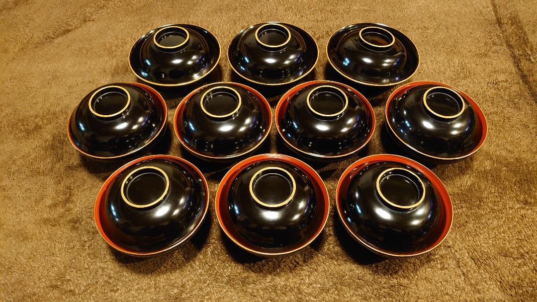 輪島塗　金蒔絵　蒔絵　波千鳥　蓋椀　１０客