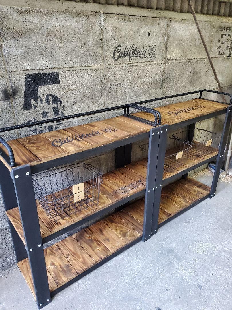 【かごつき】男前インテリア　棚　×２台　植物　多肉　インダストリアル 40