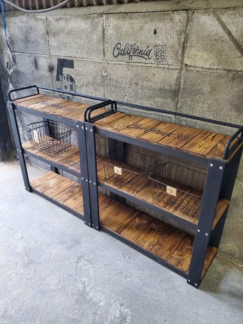 【かごつき】男前インテリア　棚　×２台　植物　多肉　インダストリアル 40