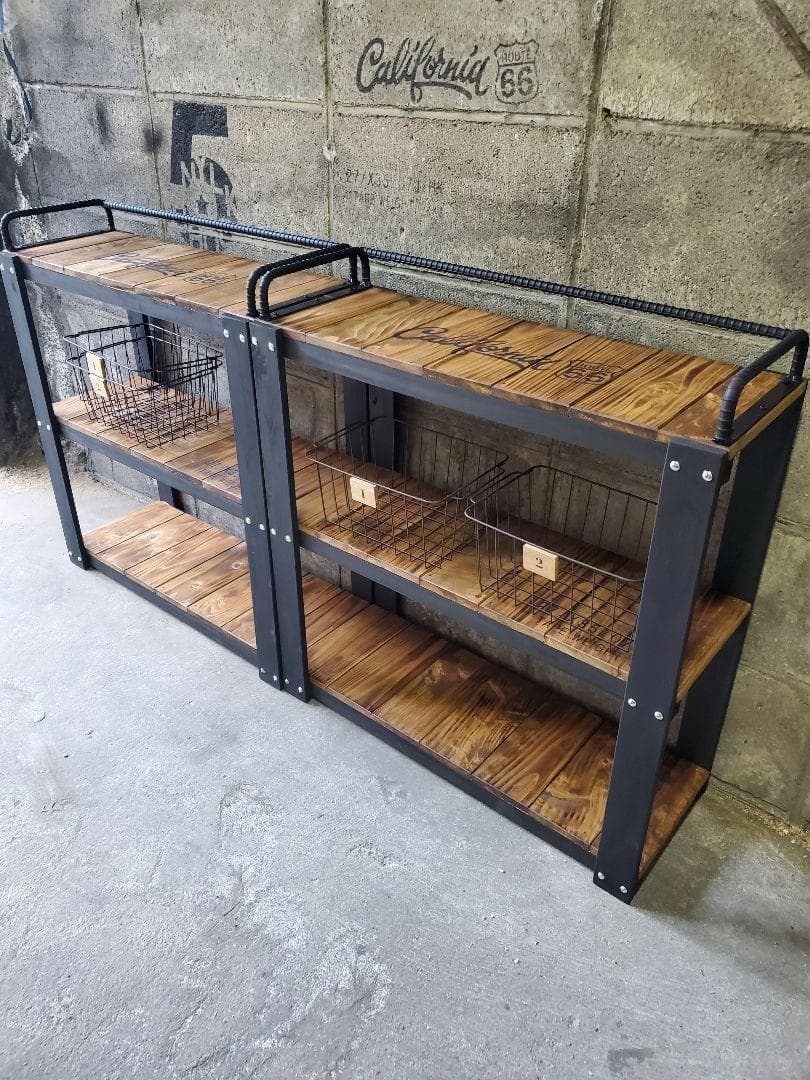 【かごつき】男前インテリア　棚　×２台　植物　多肉　インダストリアル 40