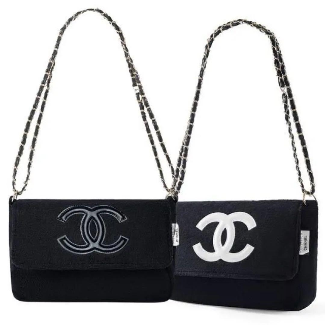 CHANEL シャネル ミニバッグ ポーチ ブラック×ホワイトロゴ チ