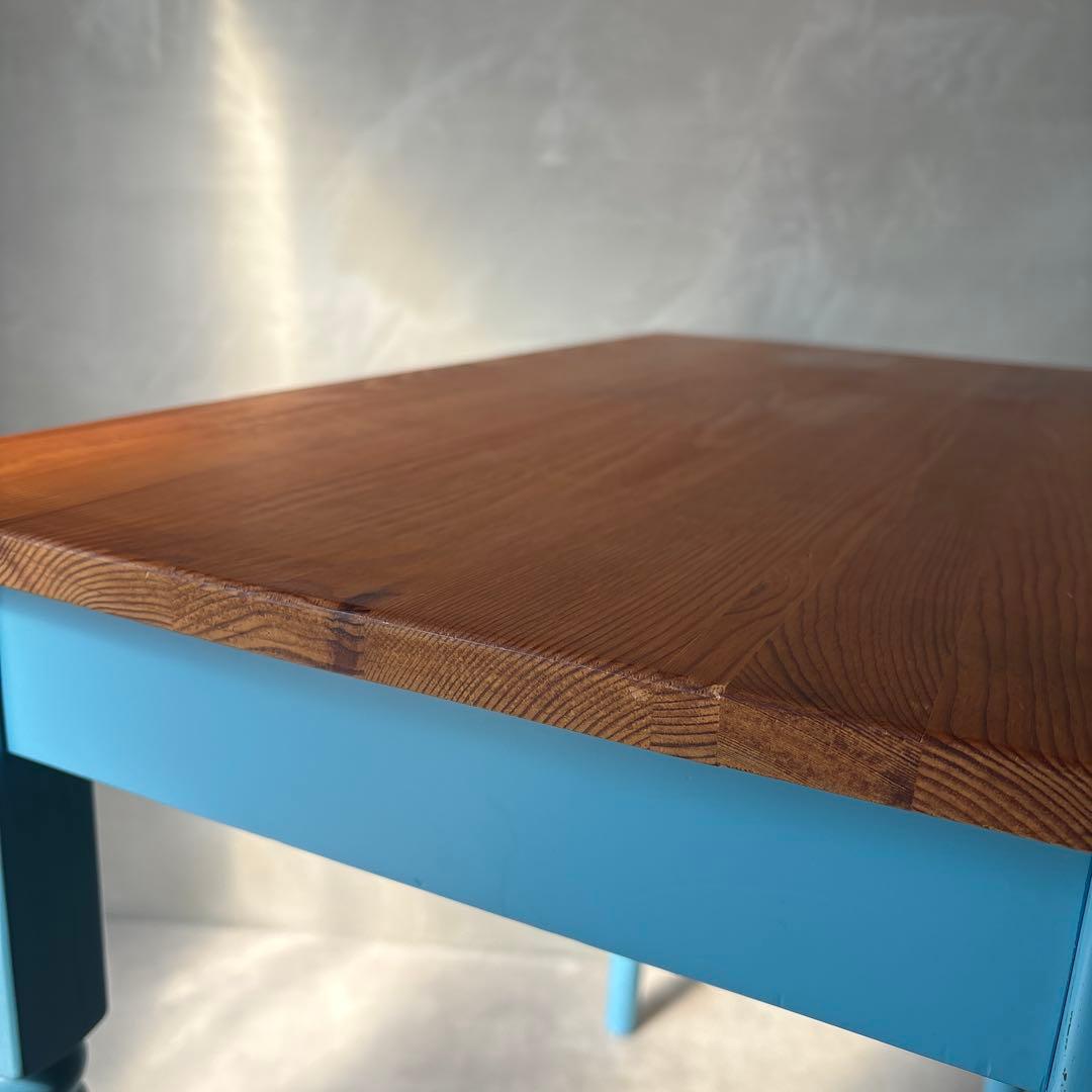 カントリー風 木製テーブル デスク 引き出し付き 水色 アンティーク風