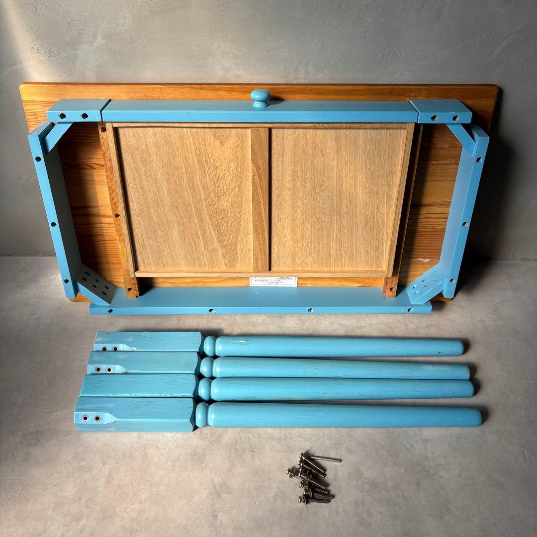 カントリー風 木製テーブル デスク 引き出し付き 水色 アンティーク風