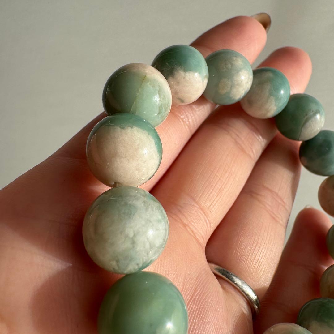 一点物　天然石　ハンドメイドブレス　グリーン　桜瑪瑙　ジャスミンブレス　高品質