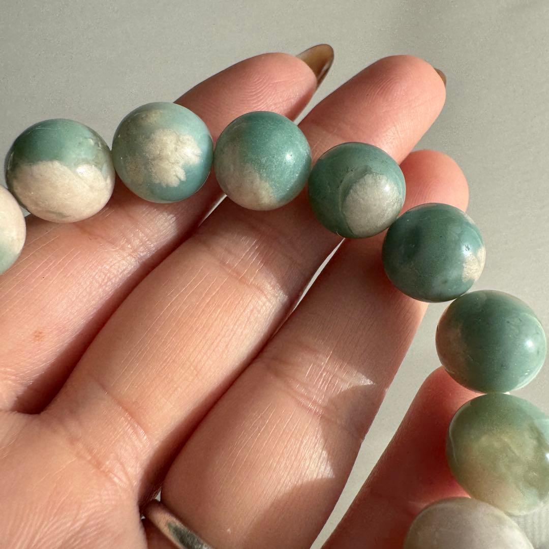 一点物　天然石　ハンドメイドブレス　グリーン　桜瑪瑙　ジャスミンブレス　高品質