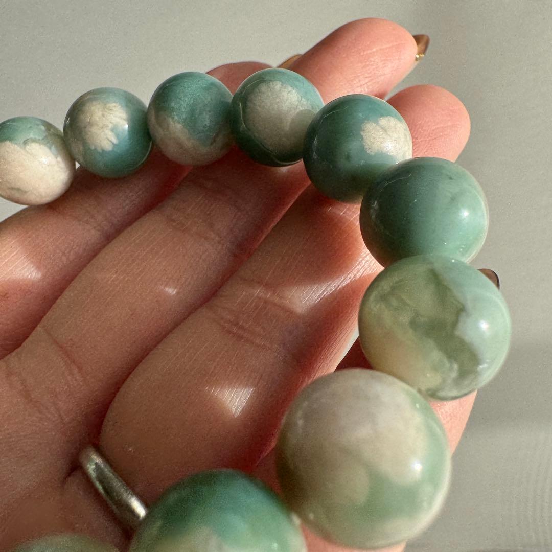 一点物　天然石　ハンドメイドブレス　グリーン　桜瑪瑙　ジャスミンブレス　高品質