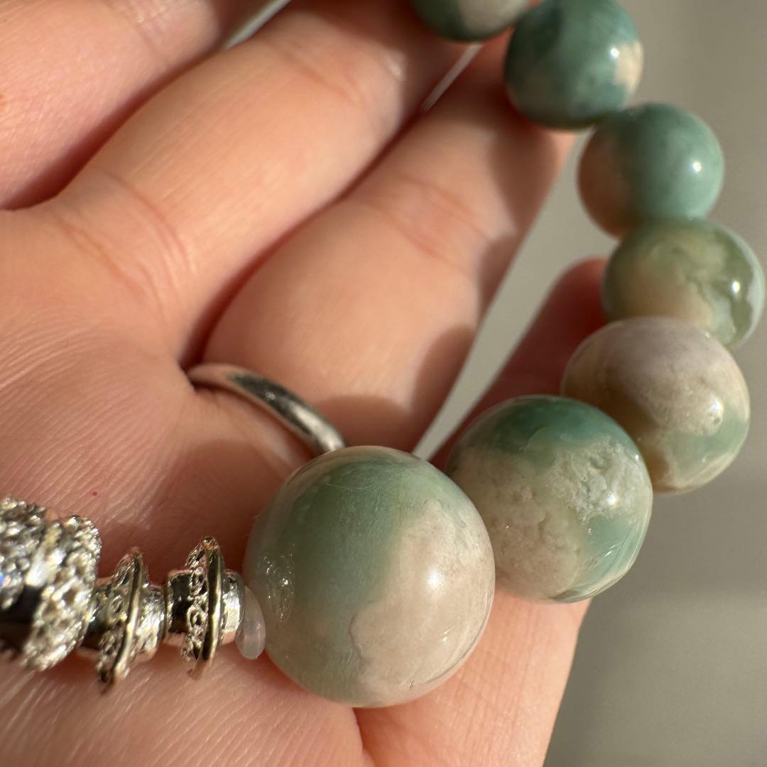 一点物　天然石　ハンドメイドブレス　グリーン　桜瑪瑙　ジャスミンブレス　高品質