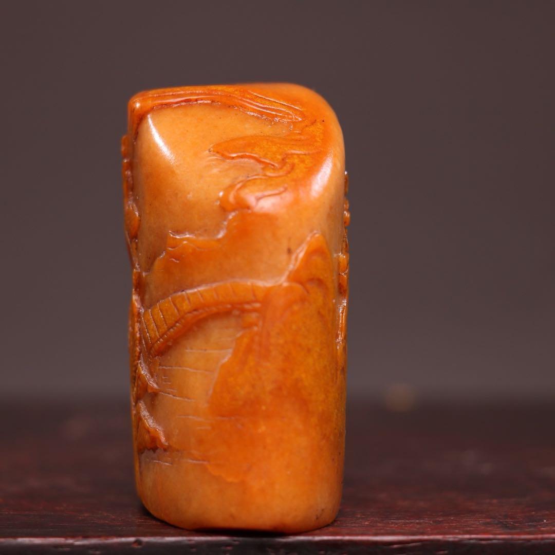 【逸品】　文房具旧蔵　印鑑田黄石 アンティーク 「依松観景」手彫り